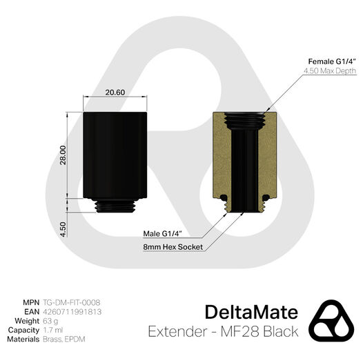 Aksesor për Ftohës Thermal Grizzly DeltaMate Extender MF28 / G1/4" - Zezë - 3