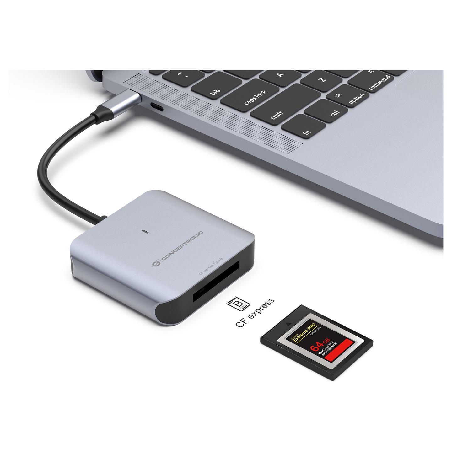 Lexues Kartelash Conceptronic BIAN08G / CFexpress 2.0 Type B / USB 3.2 Gen 2 / USB-C / 10 Gbit/s - Gri - 3