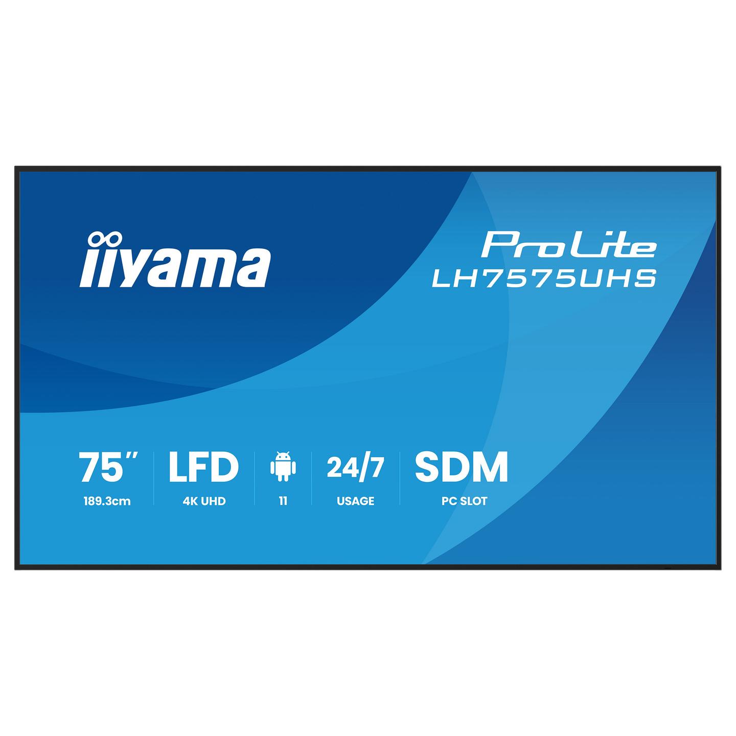 Digital Signage iiyama ProLite LH7575UHS-B2AG, 75", 4K UHD, IPS, 4GB, 32GB, Wi-Fi, 3xHDMI, DisplayPort, USB - Zezë - 2