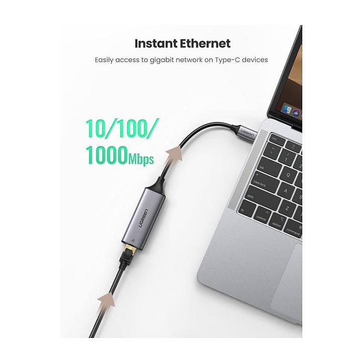 Adapter Rrjeti UGREEN 50737, USB-C në RJ45, Gigabit Ethernet, 10/100/1000 Mbps, 10 cm - Hiri - 2