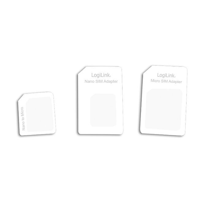 Adapter për SIM LogiLink AA0047, Nano-SIM në Micro-SIM, Nano-SIM në SIM Standard, Micro-SIM në SIM Standard, 3 copë - Bardhë