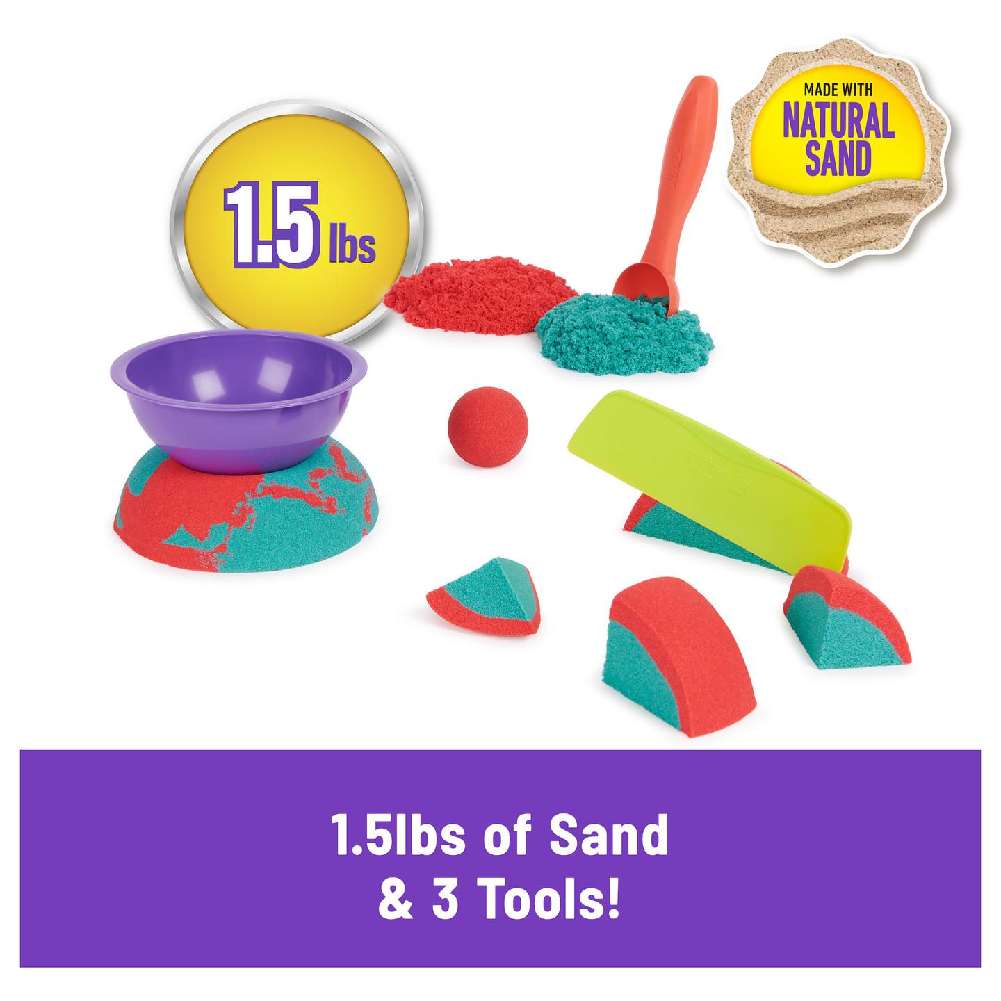 Lodra Spin Master Kinetic Sand Mold n’ Flow Playset – Red & Teal / 1.5 lbs Sand / 3 Tools / Resealable Storage - Kuqe/Gjelbër - 2