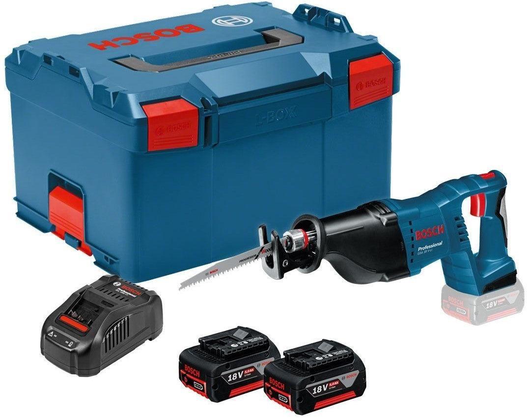 Sharrë Reciproke me Bateri Bosch GSA 18 V-LI Professional, 18V, 28mm, 2x5Ah, Karikues i Shpejtë, Valixhe L-BOXX - Blu - 2