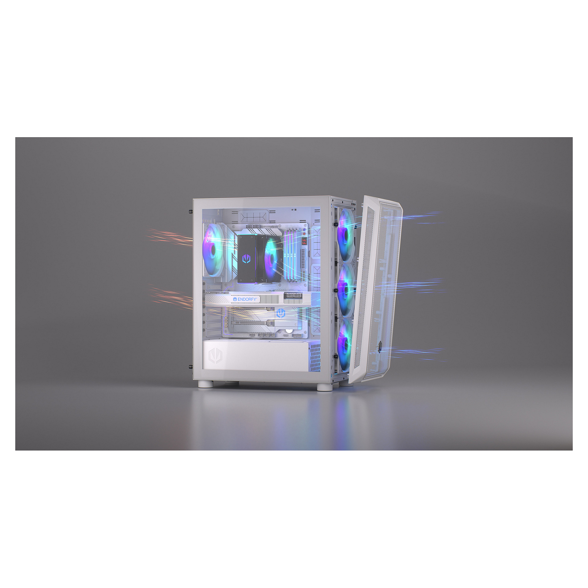 Kasë PC ENDORFY Arx 500 ARGB White / Mid Tower / ATX / 3x 140mm Front + 1x 140mm Rear Fan / ARGB / Mesh - Bardhë - 33