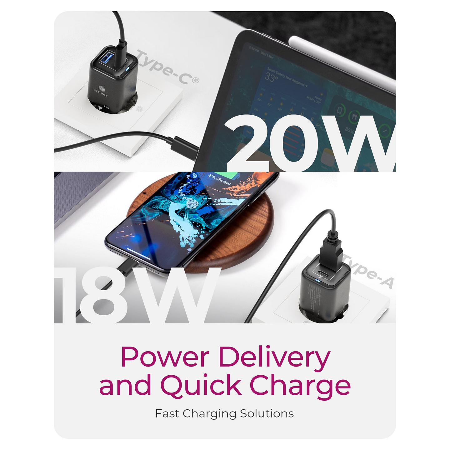 Adapter ICY BOX IB-PS1020-PD / 20W / 1x USB-C PD 20W / 1x USB-A QC 3.0 18W / 2-Port / Universal – Zezë - 3