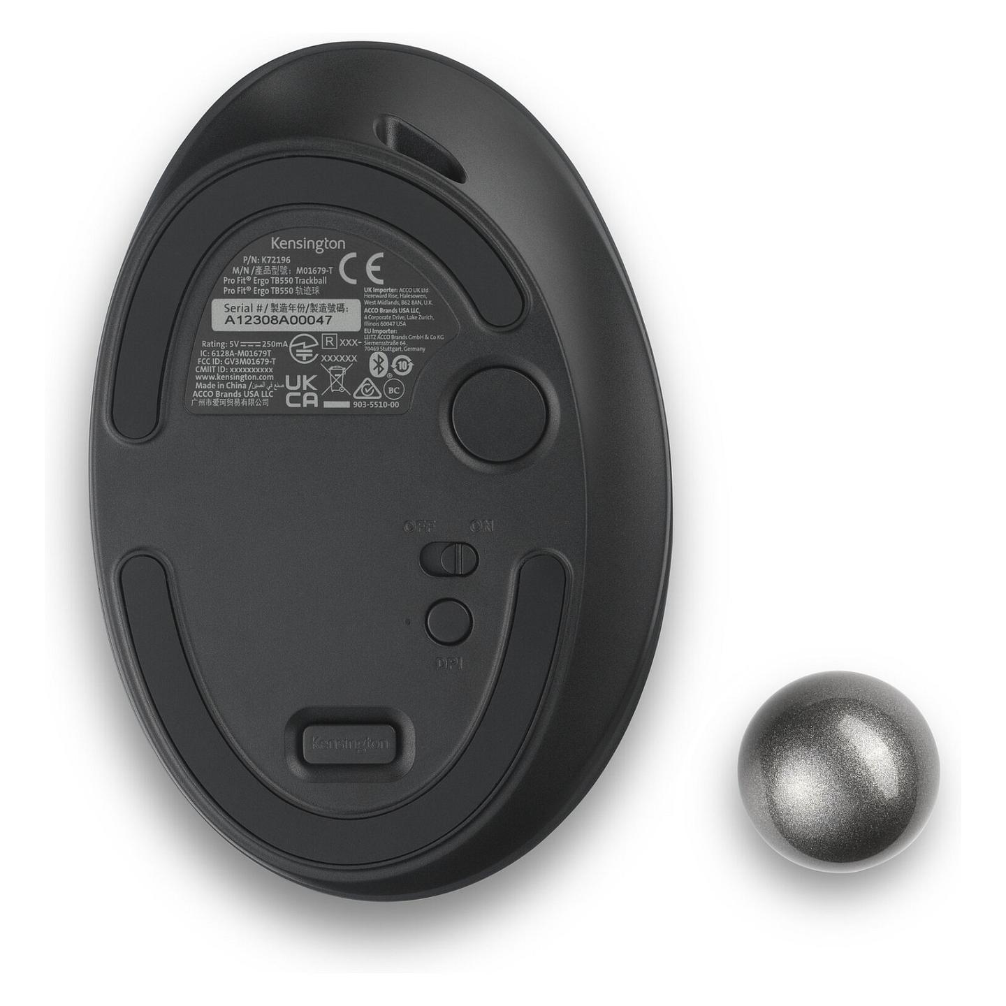 Maus pa kabllo Kensington Pro Fit Ergo TB550 / Trackball / 400–1600 DPI / Bluetooth & 2.4GHz / 7 Butona / USB-C - Zezë/Blu - 9