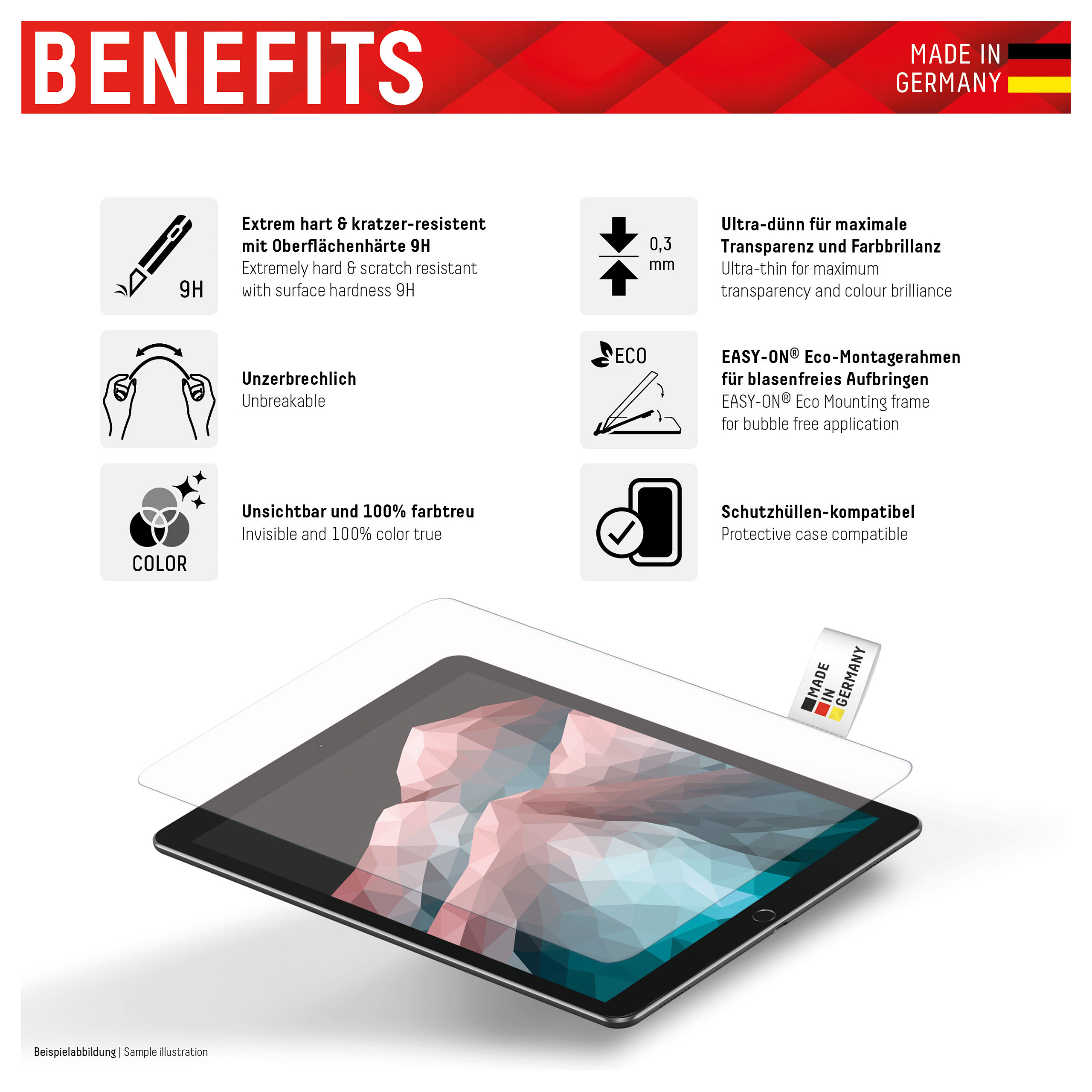 Mbrojtëse për ekran tablet DISPLEX 01534 / iPad Pro 11" (Gen 1–4) / iPad Air (Gen 4–5) / Xham Hybrid 9H - Transparent - 2