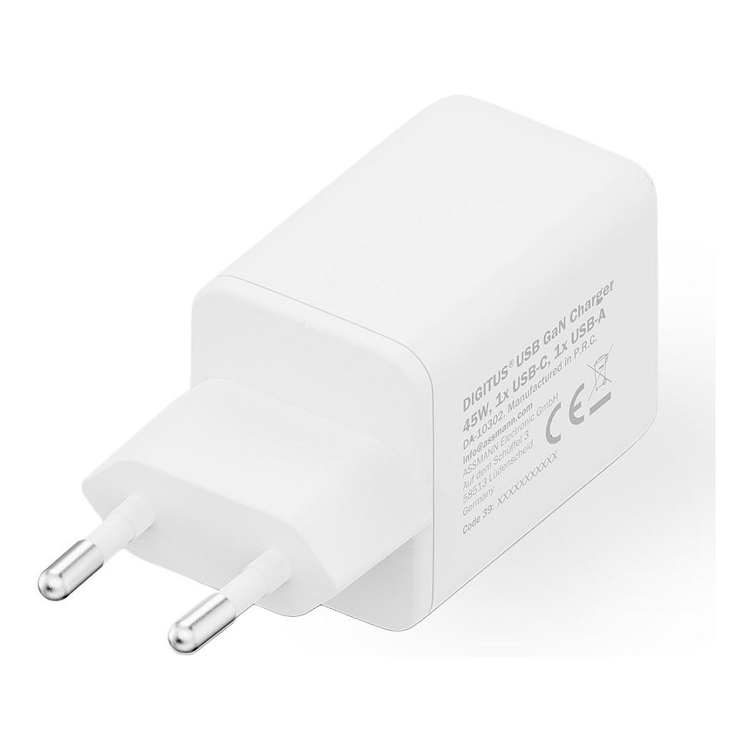 Adapter Digitus DA-10302 / 45W / GaN / 1x USB-C + 1x USB-A / Fast Charging - Bardhë - 5