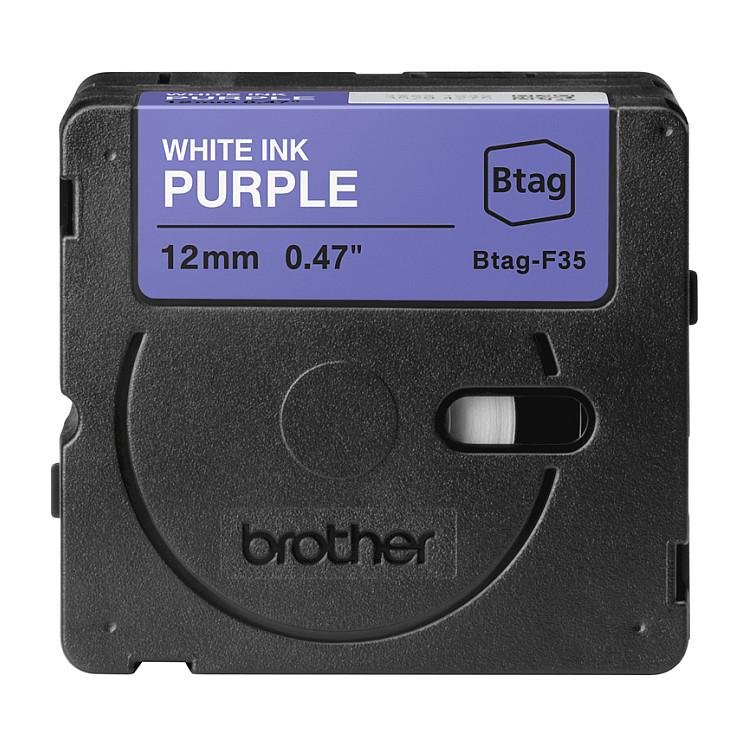 Shirit për Printer Brother BTAG-F35 / 12 mm × 4 m - Bardhë mbi Vjollcë - 2