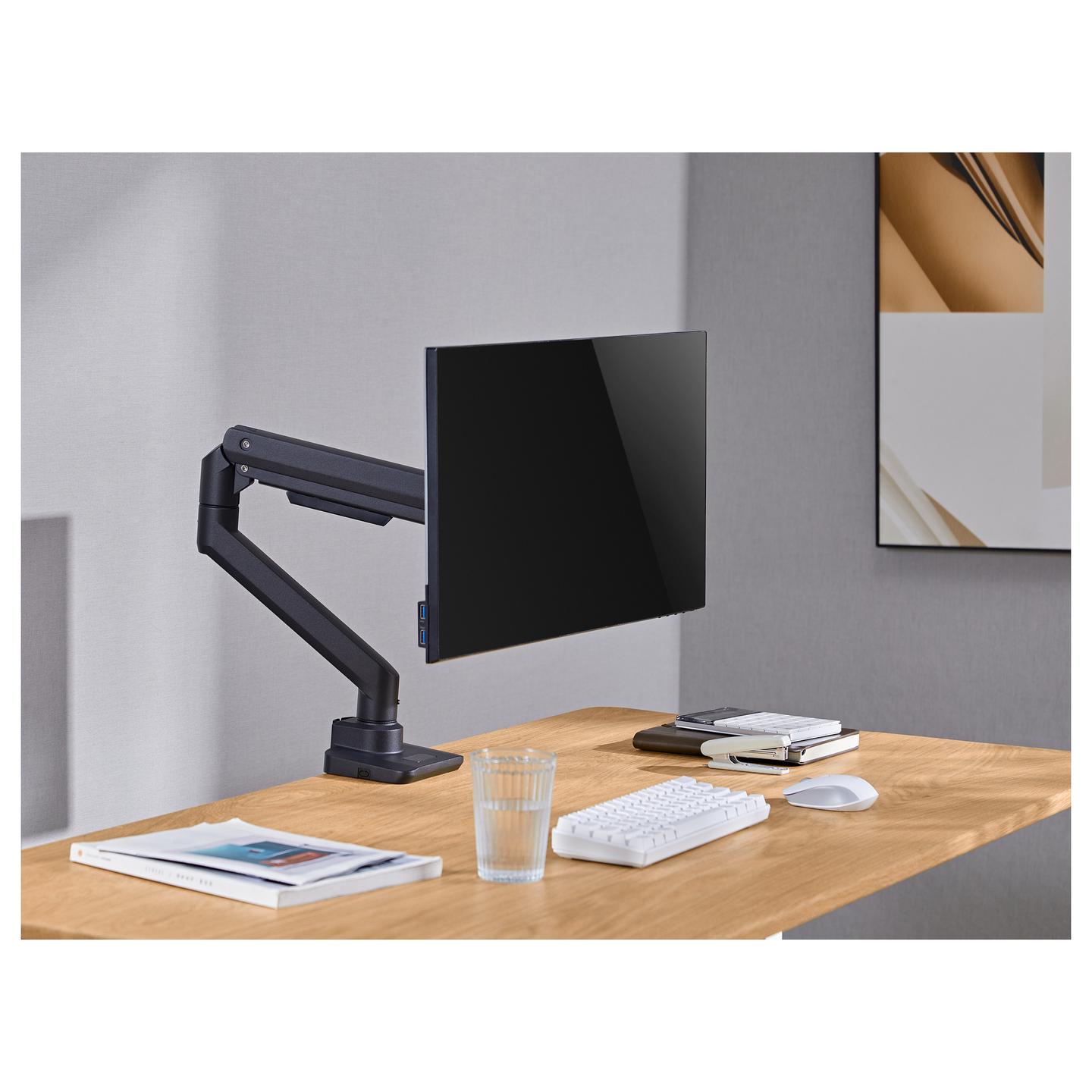 Mbajtëse për Monitor Equip 650180 / 1 Monitor / 17"-49" / 20kg / Gas Spring / Clamp-Grommet / Tilt -20° deri +50° / Swivel ±90° - Zezë - 7