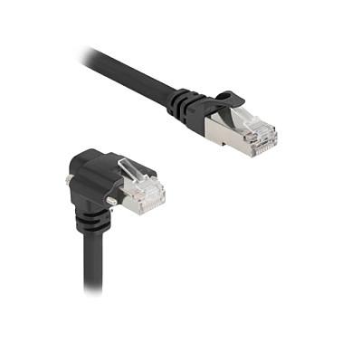 Kabllo për Rrjet DeLOCK 80923, RJ45 mashkull 90° me vida në RJ45 mashkull, Cat.6 S/FTP, GigE Camera, 3 m - Zezë