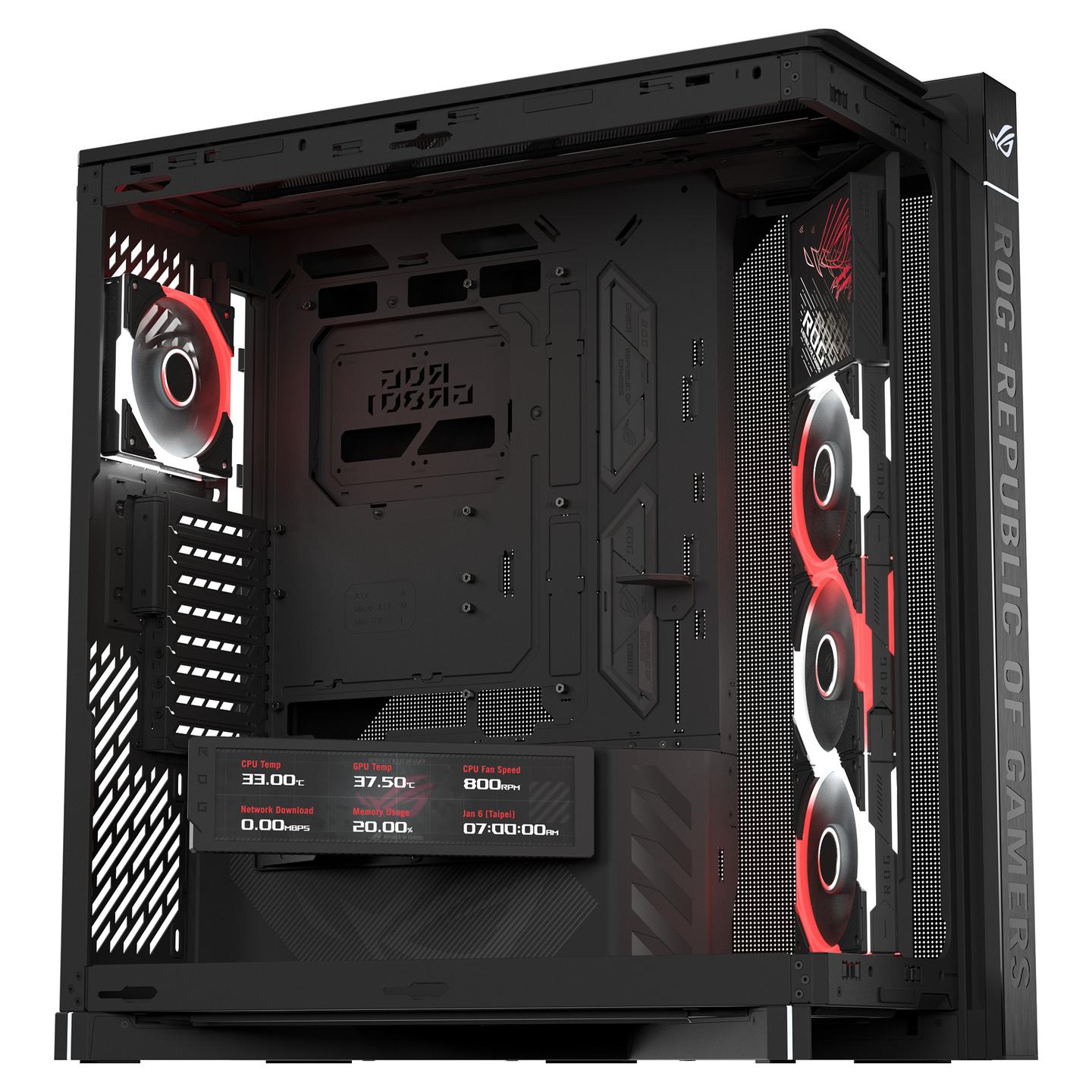 Kasë ASUS ROG CRONOX GR801 CURVE TG ARGB / Big-Tower / Xham i Temperuar / 4x120mm ARGB / EATX – Zezë - 10
