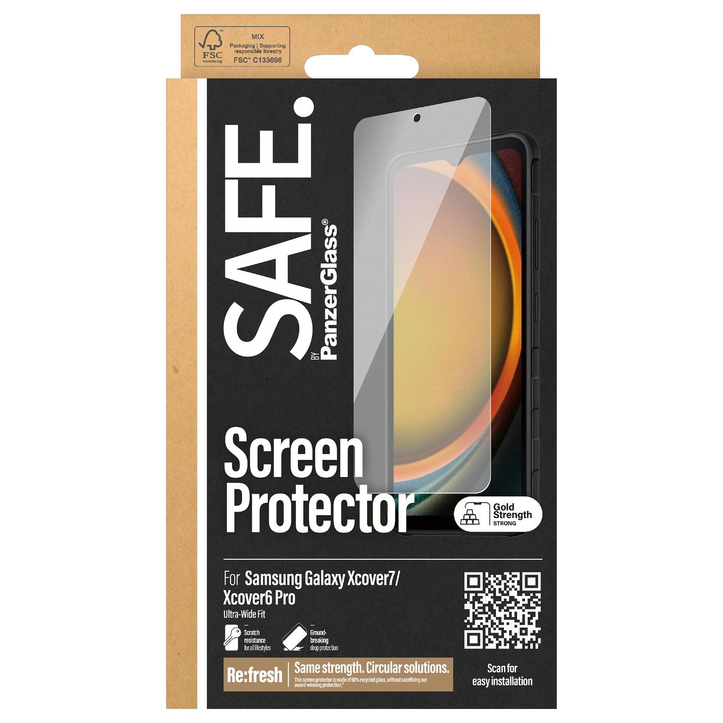 Mbrojtës Ekrani PanzerGlass SAFE., Samsung Galaxy XCover7, XCover6 Pro, Ultra-Wide Fit, Xham i Temperuar - Transparent - 3