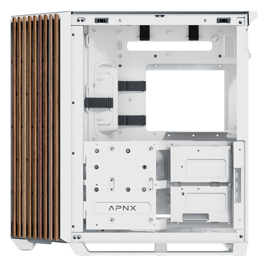 Kasë PC APNX V1-W-WT-v1 / Midi Tower / ATX / 2x 160mm + 1x 120mm Fan / Tempered Glass - Bardhë/Wood - 3