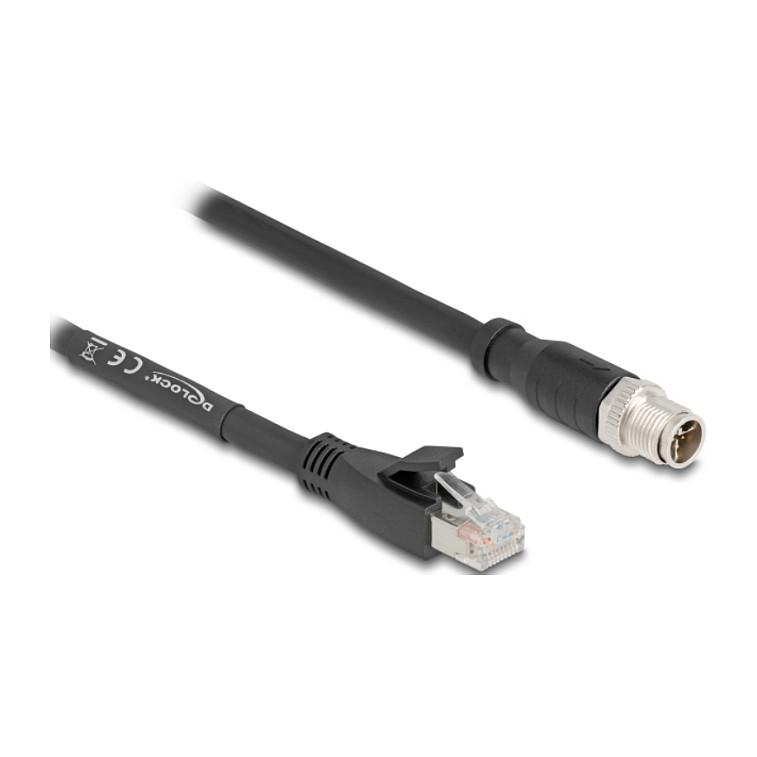Kabllo për Rrjet DeLOCK 80577, M12 mashkull X-coded 8-pin në RJ45 mashkull, Cat.5e S/FTP, 1 m - Zezë