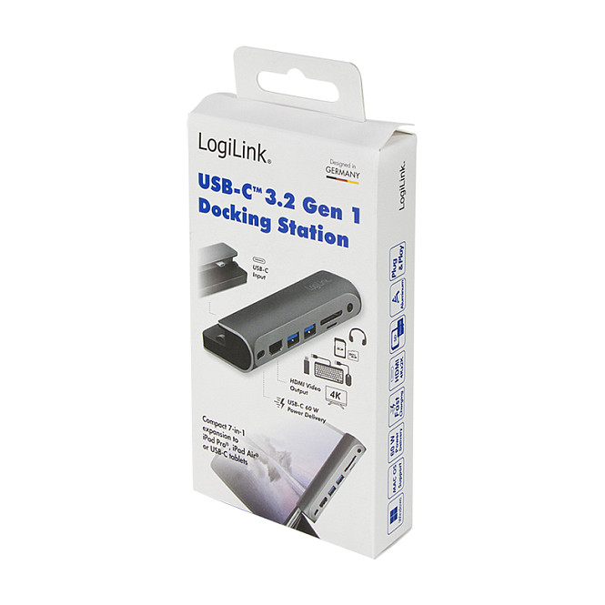Docking Station LogiLink UA0385 / USB-C / HDMI 4K 60Hz / 2x USB 3.0 / SD & Micro SD / 3.5mm Audio / USB-C PD 60W – Hiri - 9