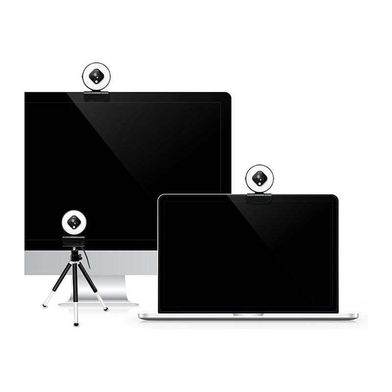 Webcam LogiLink UA0384 / Full HD 1080p / 76° / Autofokus / 5× Zoom Digjital / 2 Mikrofona / Ringlicht / Stativ - Zezë - 4