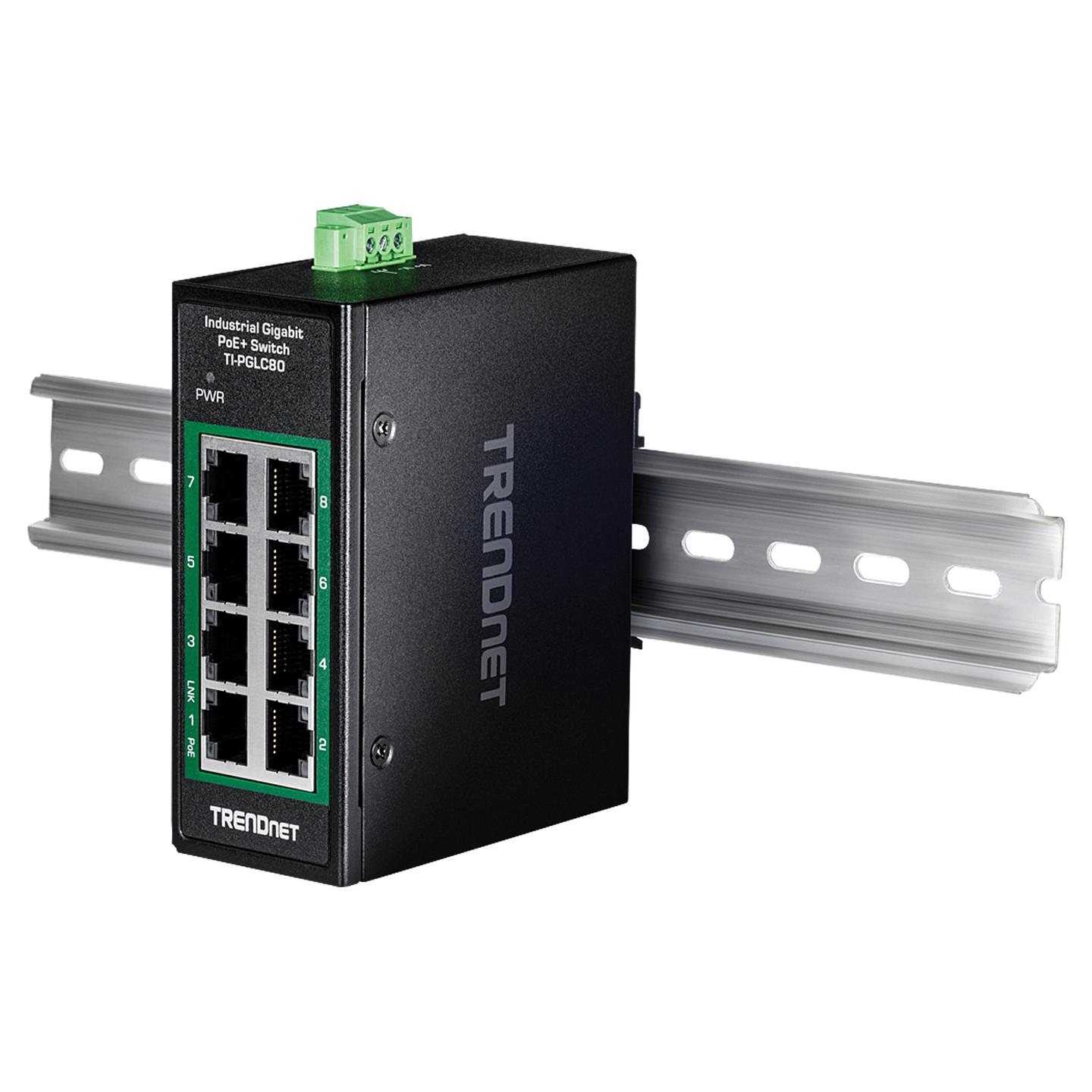 Switch Industrial TRENDnet TI-PGLC80, 8 porta Gigabit Ethernet PoE+, PoE 200W, Unmanaged, Switching Capacity 16Gbps, IP30, DIN-Rail - Zezë - 5