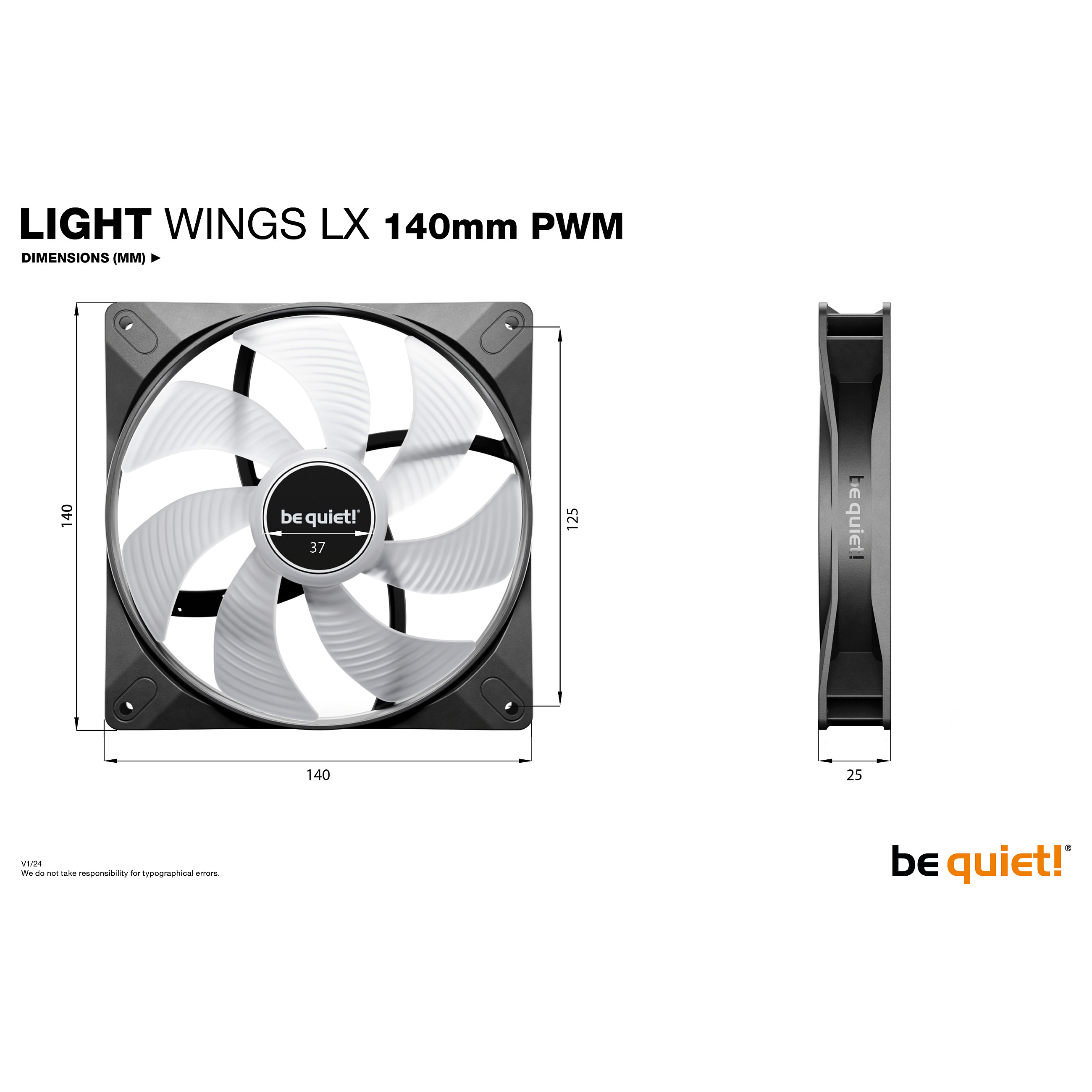 Ftohës për Kasë be quiet! Light Wings LX / ARGB / 140mm / 1200 RPM / PWM / 3 Pack – Zezë - 7