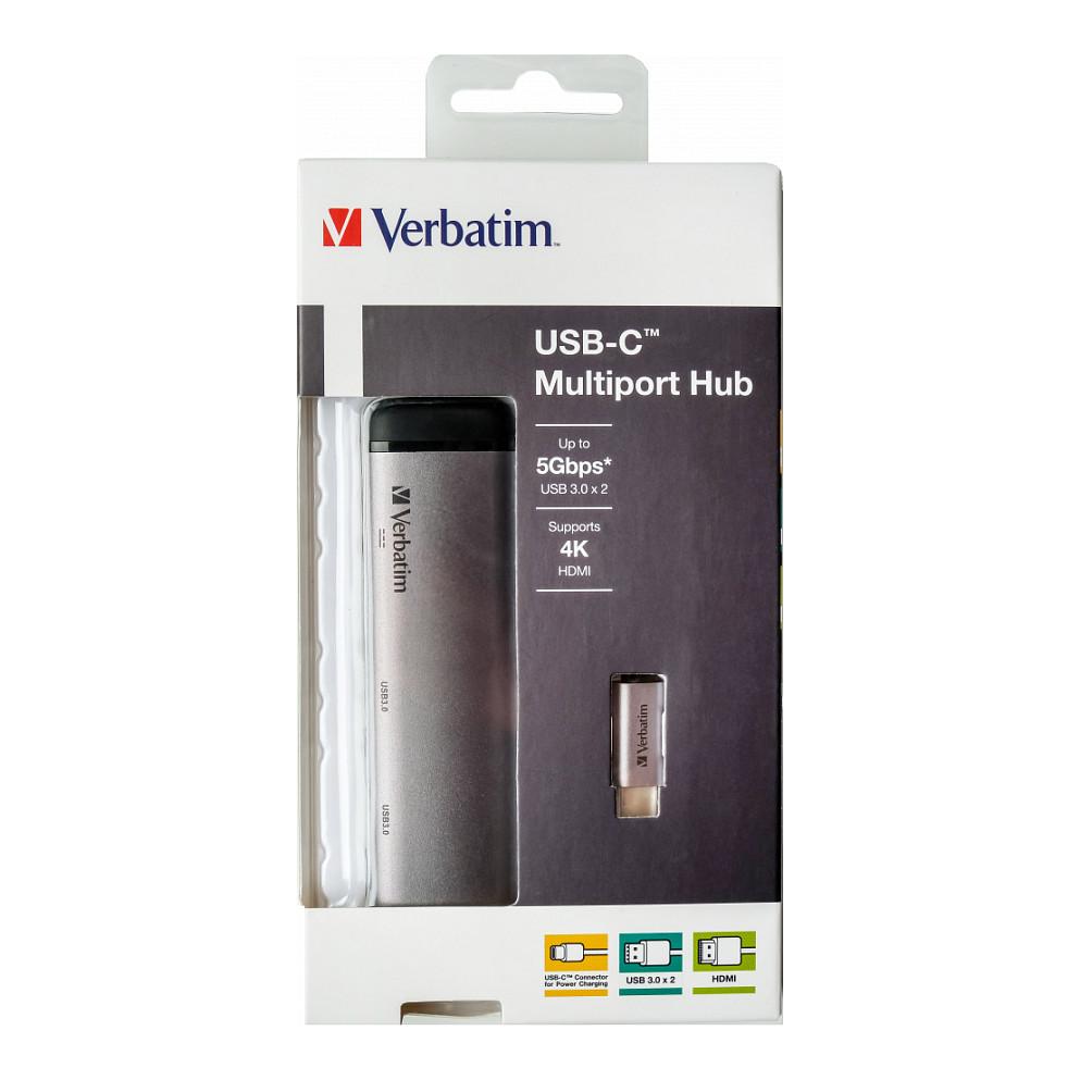 Hub USB-C Verbatim 49140, 2x USB 3.0, HDMI 4K, Power Delivery 100 W - Argjendtë - 2