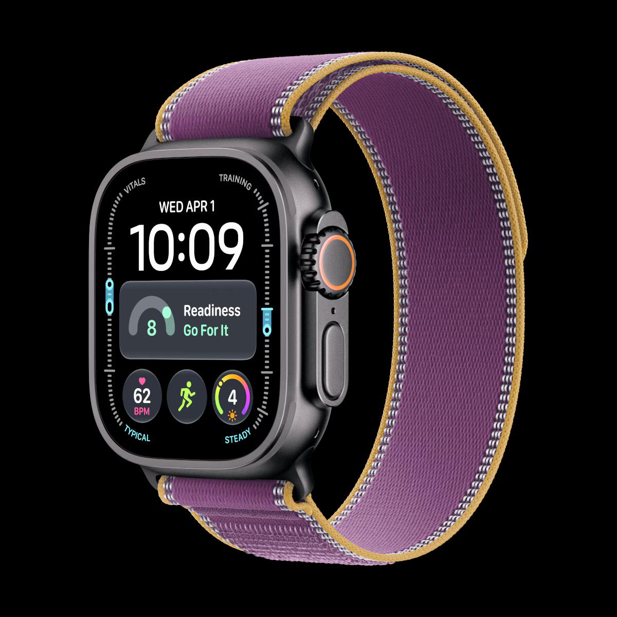 Apple Watch Ultra 4, 49mm, GPS + Cellular, Black Titanium, Burgundy Trail Loop - M/L