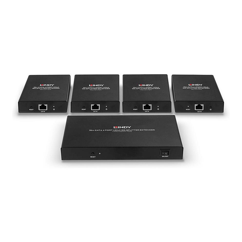 Splitter Extender HDMI Lindy 38262, 1 hyrje në 4 dalje, 4K 60Hz, Cat.6, deri në 70m - Zezë - 3