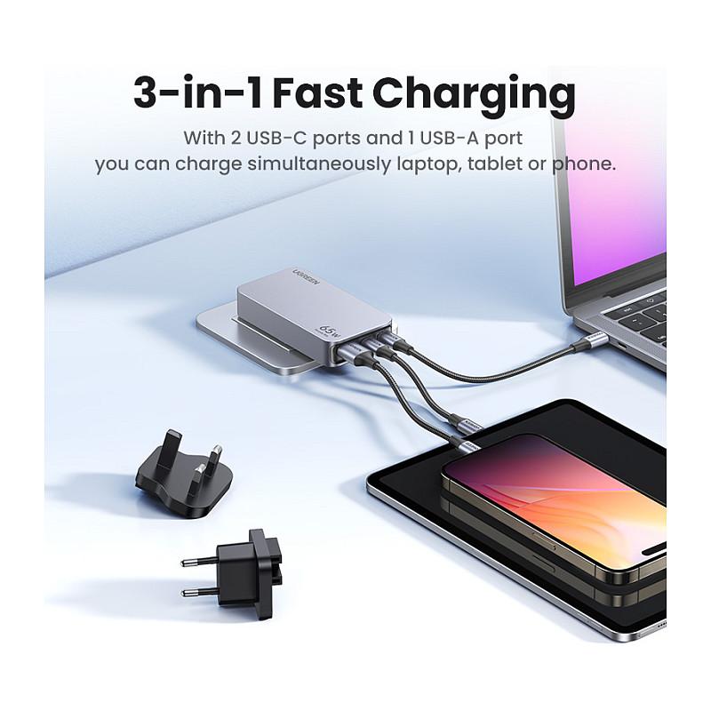 Adapter UGREEN Nexode Pro / 65W / GaN / 2x USB-C PD / 1x USB-A / 3-Port – Hiri - 4