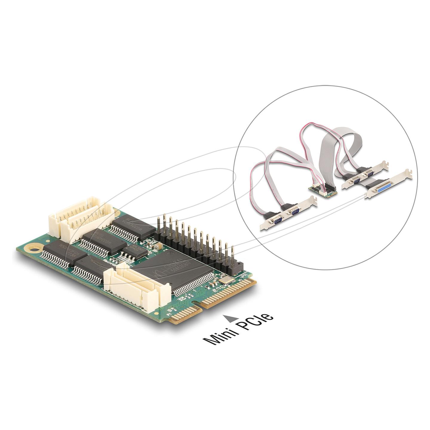 Kartë Zgjerimi Mini PCI Express Delock 95279 / Mini PCIe Full Size / 4x RS-232 DB9 + 1x Parallel DB25 / 460.8Kbps / WCH382L - 2