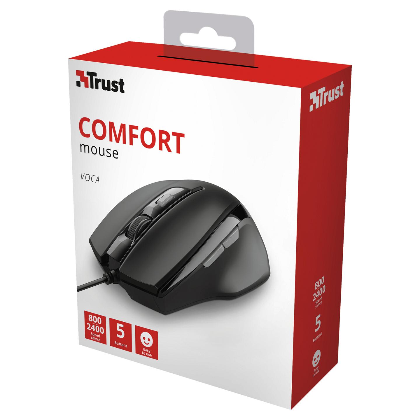 Maus me Kabllo Trust Voca Comfort, 2400DPI, 6 Butona, USB - Zezë - 5