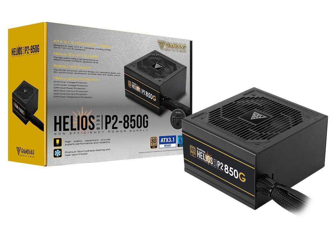 Furnizues Energjie ATX GAMDIAS Helios P2-850G / 850W / 80 PLUS Gold / ATX 3.1 / PCIe 5.1 - Zezë - 2