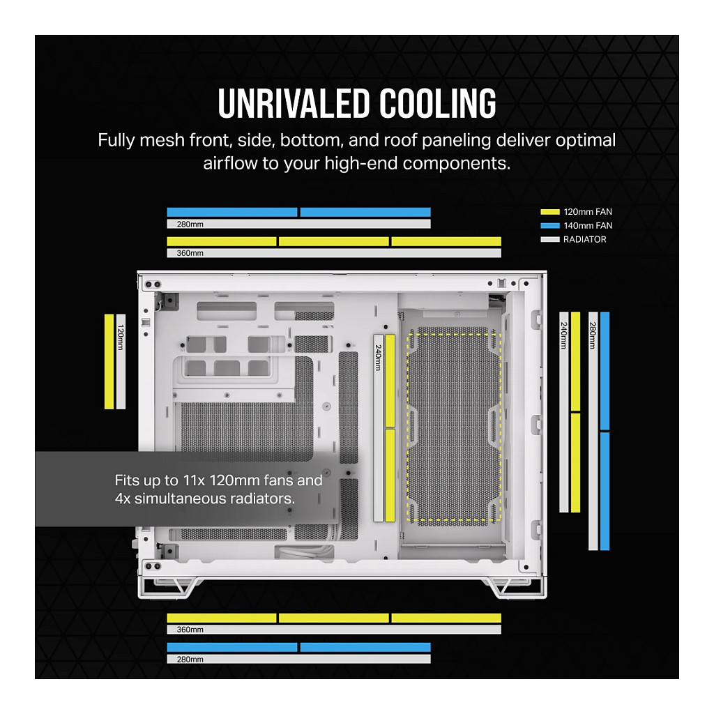 Kasë PC Corsair 2500D AIRFLOW / Midi Tower / Micro-ATX + Mini-ITX / 2x 120mm + 1x 120mm Fan Support / Tempered Glass - Bardhë - 5