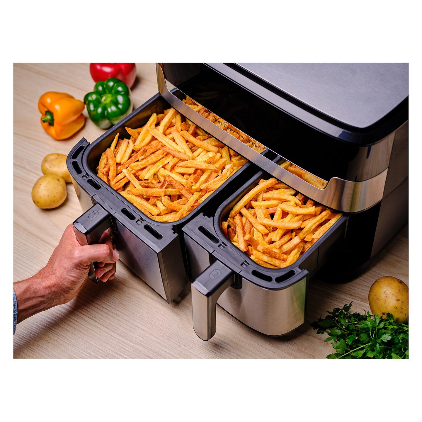 Fryer Tefal Dual Easy Fry & Grill / EY905D / 8.3L / 2700W / 2 Sirtarë / 8 Programe / 40–200°C / Grill / Sync / Touch Panel – Argjend/Zezë - 4