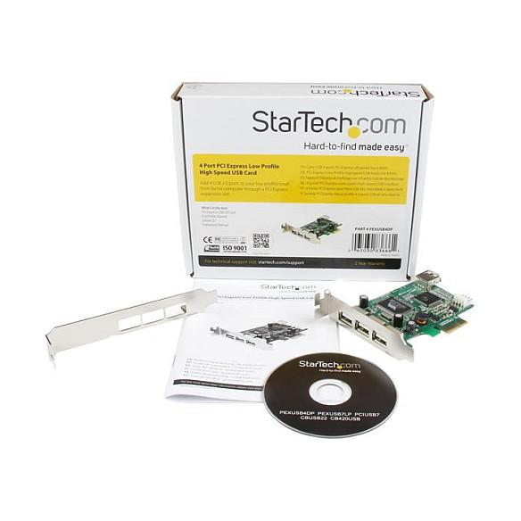 Kartë Zgjerimi StarTech.com PEXUSB4DP, PCI Express x1, 4x USB-A 2.0, 480Mbps, 3x të Jashtme + 1x të Brendshme, Low Profile + Full Height - 5