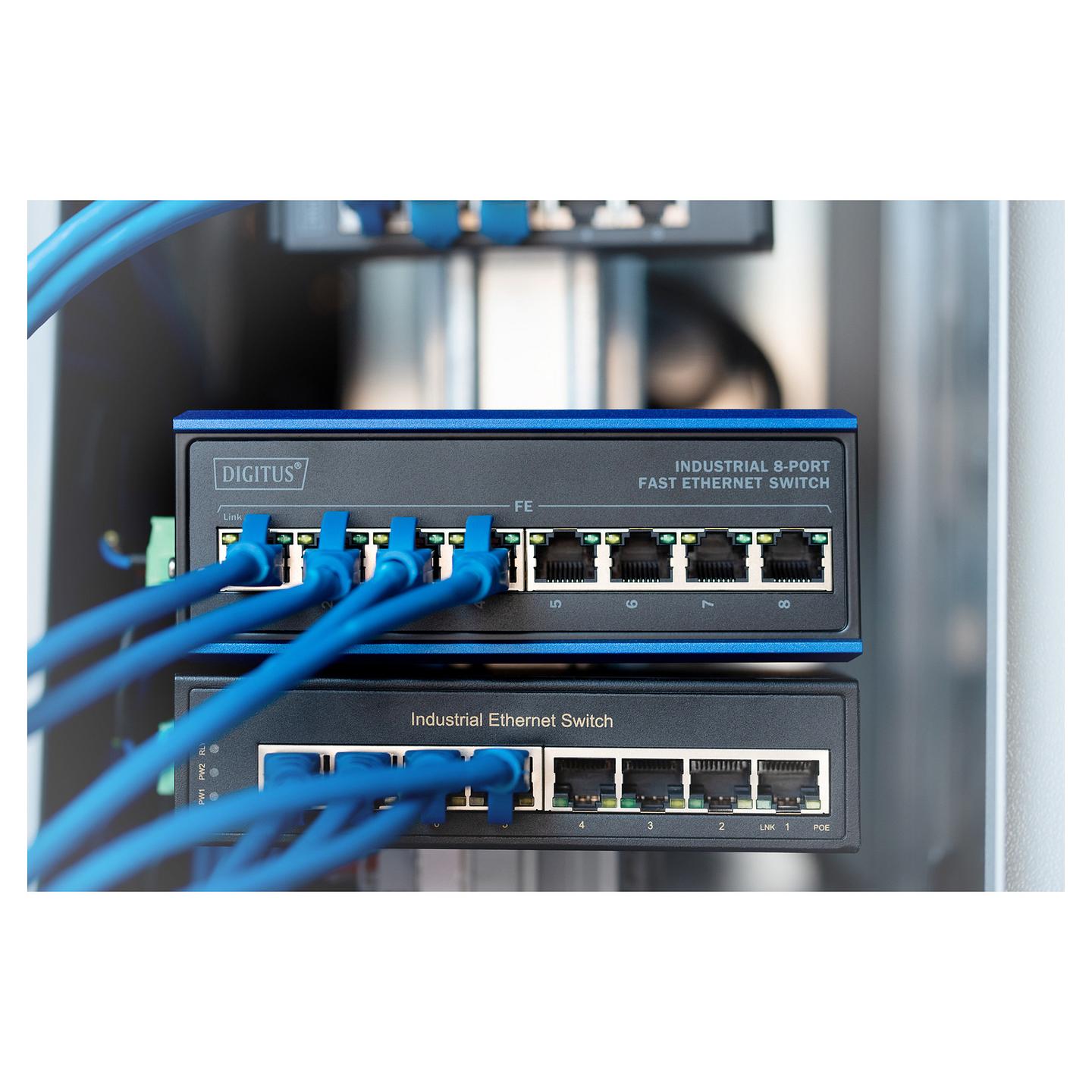 Switch Industrial DIGITUS DN-650106, 8x Fast Ethernet RJ45, 10/100Mbps, 1.6Gbps, IP40, DIN-Rail - Blu - 4