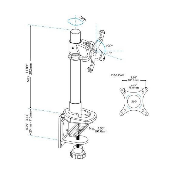 Mbajtëse për Monitor StarTech.com ARMPIVOT , deri 34" , deri 14kg , lartësi e rregullueshme , VESA 75x75 & 100x100 - Argjend - 6