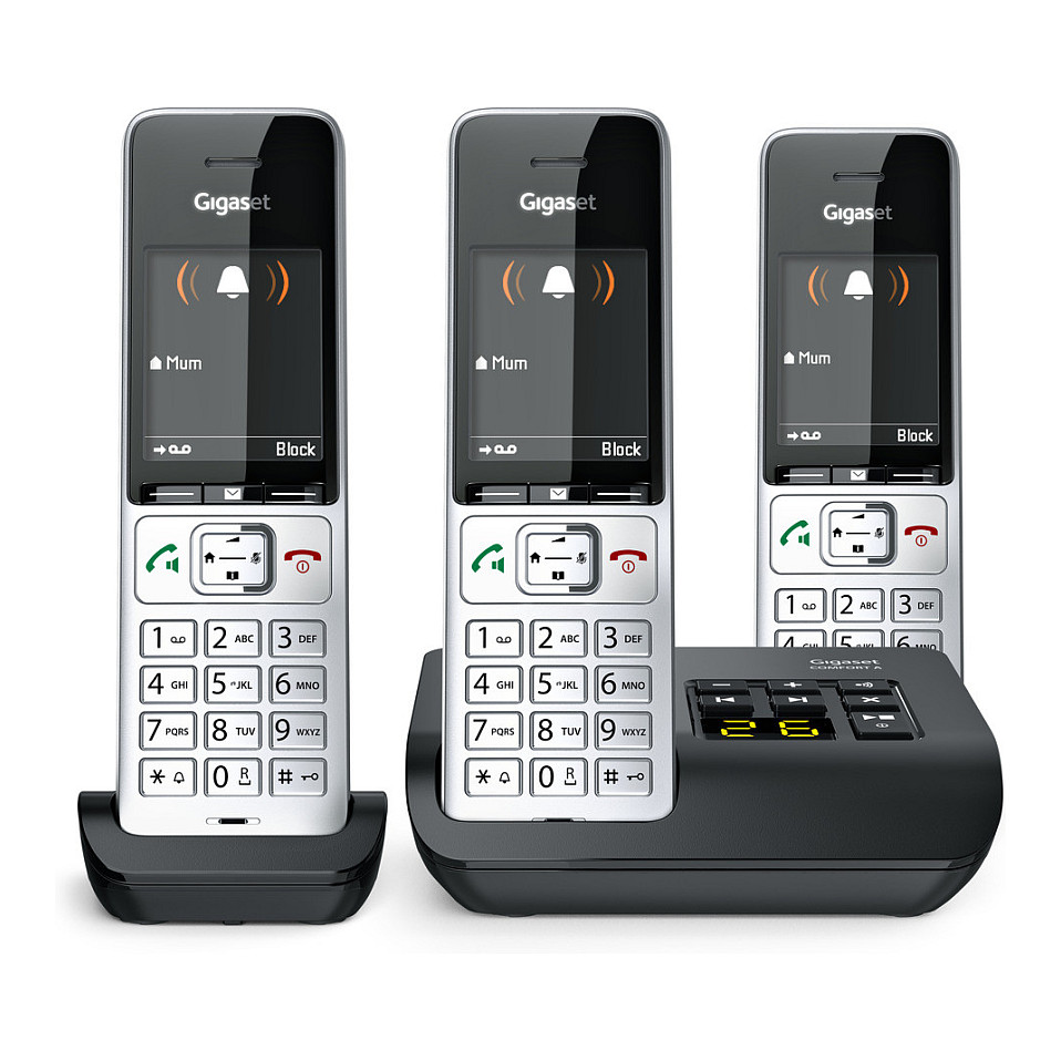 Telefon i thjeshtë Gigaset COMFORT 500A Trio / 2.2" / DECT & Hands-Free / 3 Aparatë - Zezë/Argjendtë - 3