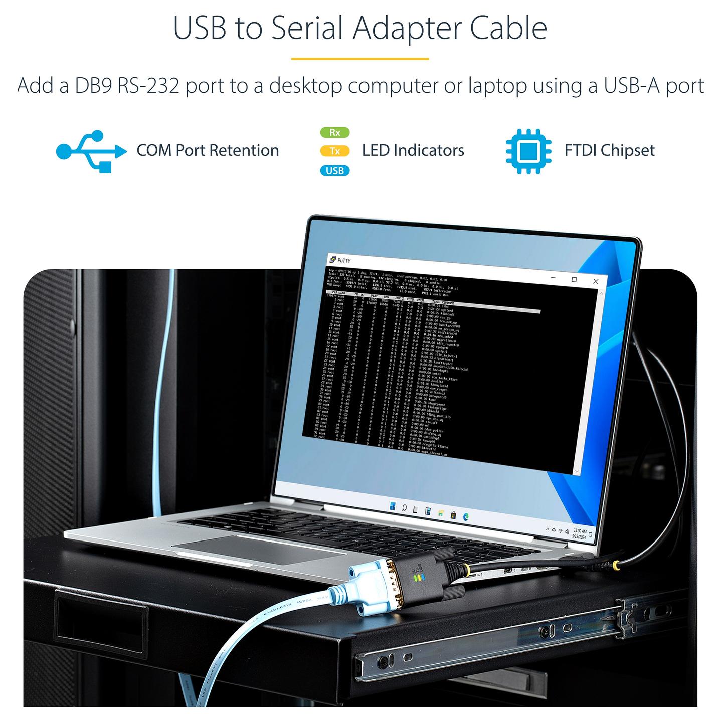 Kabllo USB StarTech.com 1P6FFC-USB-SERIAL / USB-A në DB9 RS-232 / FTDI FT232R / USB 2.0 / 921.6 Kbps / 2 m - Zezë - 10