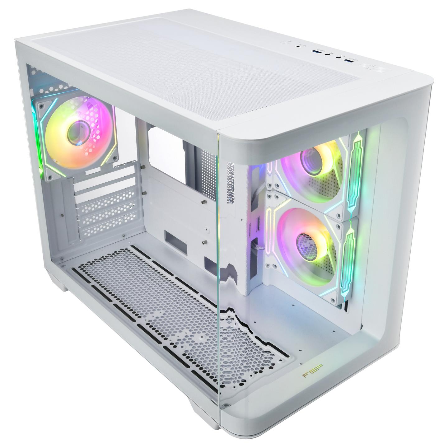 Kasë FSP S380 / Micro-ATX Mid-Tower / 2x120mm Reverse ARGB (Anë) + 1x120mm ARGB (Prapa) / 2xUSB Type-A + USB Type-C / Xham i Temperuar i Lakuar – Bardhë - 3