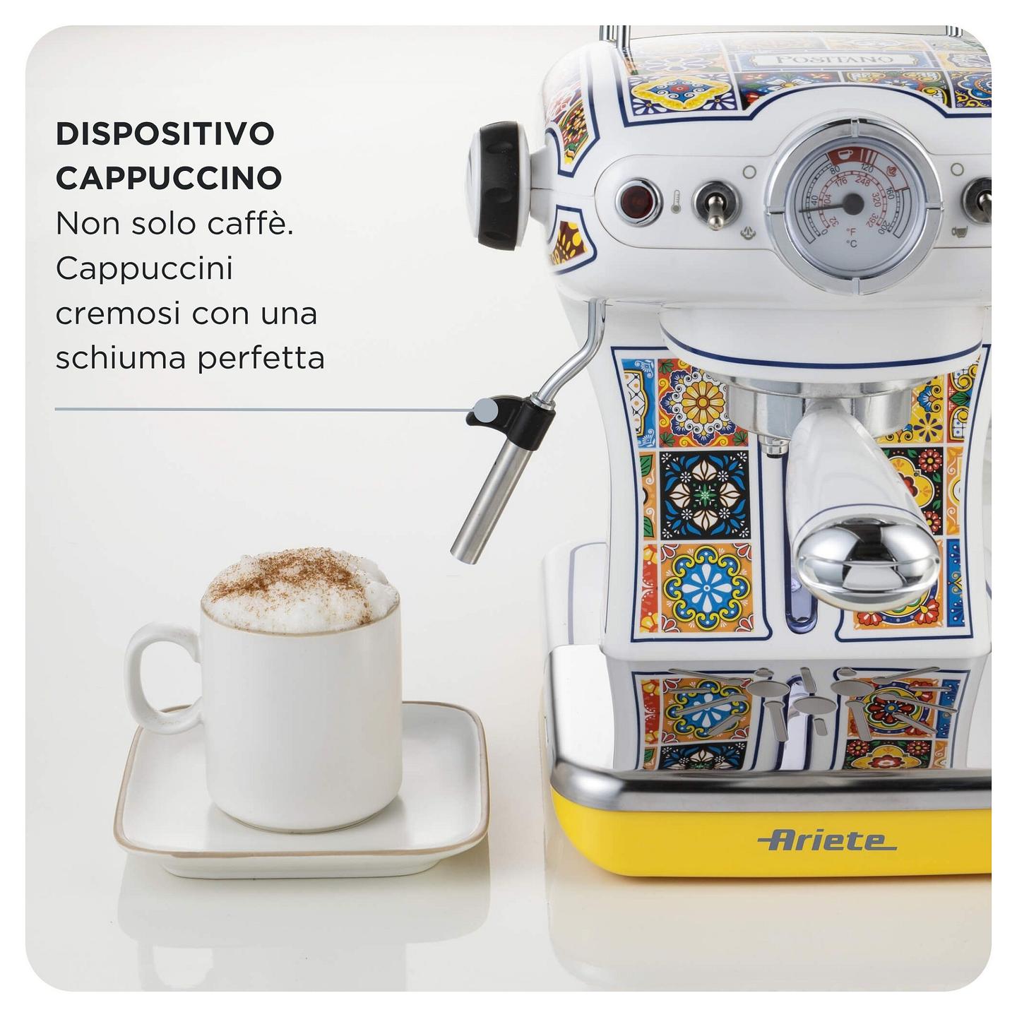 Aparat Manual për Espresso Ariete Positano 1389/1P, 850 W, 15 bar, Rezervuar 0.9 L, Kapsula ESE - Bardhë/Shumëngjyrësh - 4