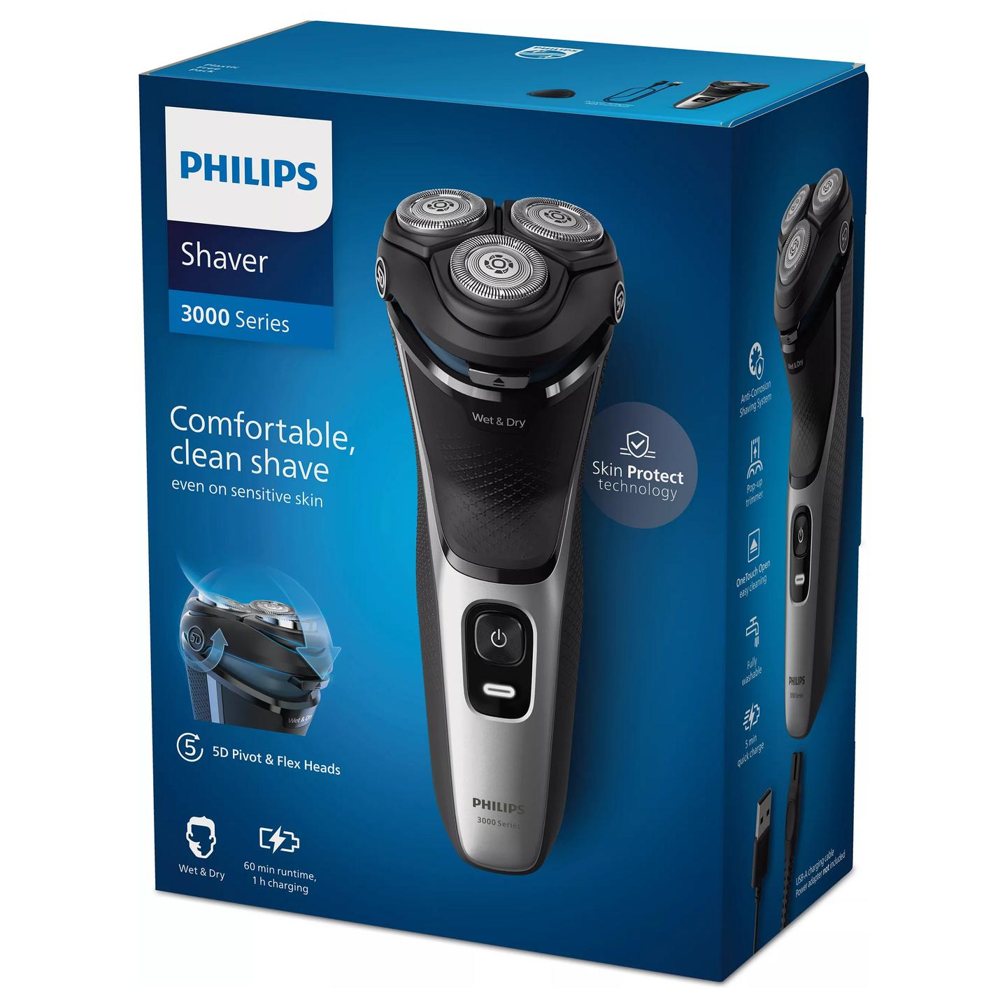 Makinë e Rrojës Philips Series 3000 S3143/00, 27 Tehe PowerCut, 5D Pivot & Flex, Wet & Dry, 60 Min - Argjend, Zezë - 3