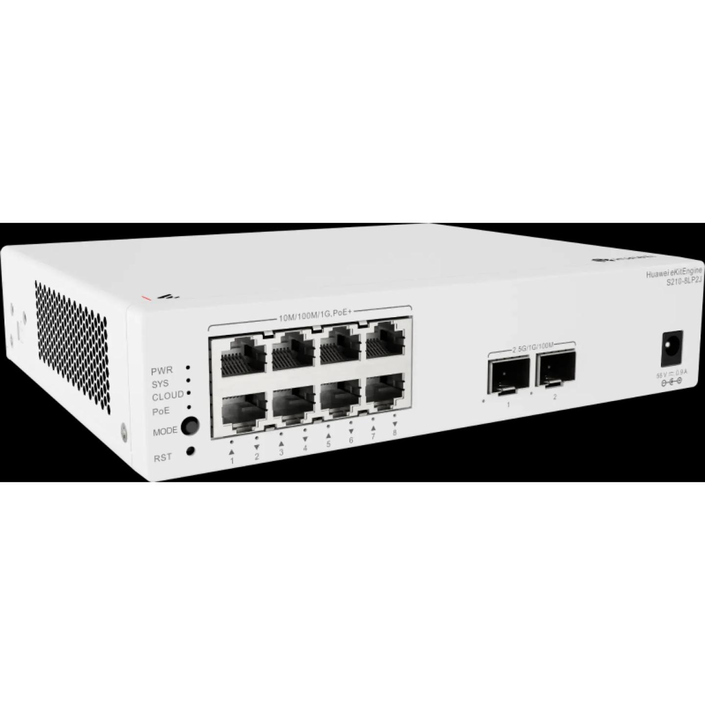 Switch Huawei eKitEngine S210-8LP2J, 8x Gigabit Ethernet RJ45 PoE+, 2x SFP 2.5G, PoE 32W, 26Gbps, Layer 2 Managed - Bardhë