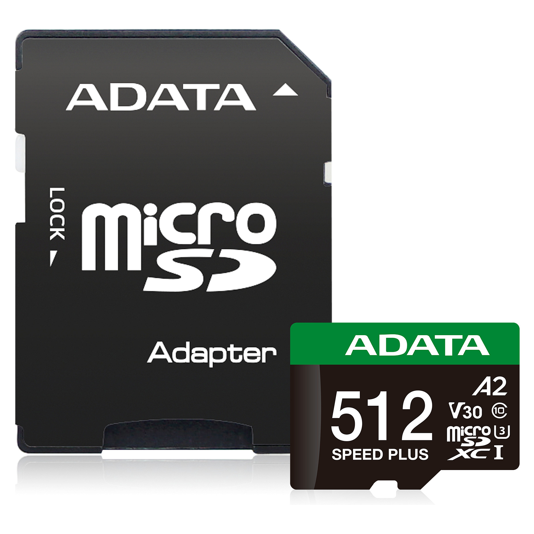 Kartë Memorie SD ADATA Speed Plus / UD512GUI3V30A2SP-RA1 / 512GB / microSDXC / UHS-I U3 / Class 10 / V30 / A2 / 180MB/s / 160MB/s - Zezë/Gjelbër - 2