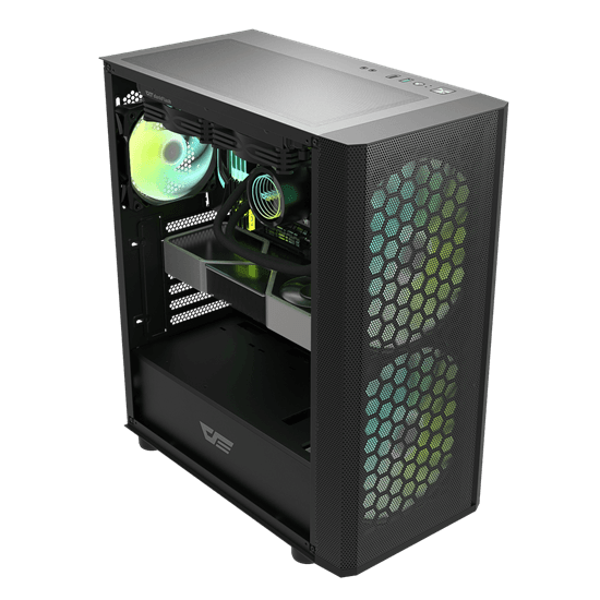 Kasë DarkFlash DK360 / Mid-Tower / ATX-M-ATX-ITX / 3xRGB Fans / Xham i Temperuar - Zezë - 2