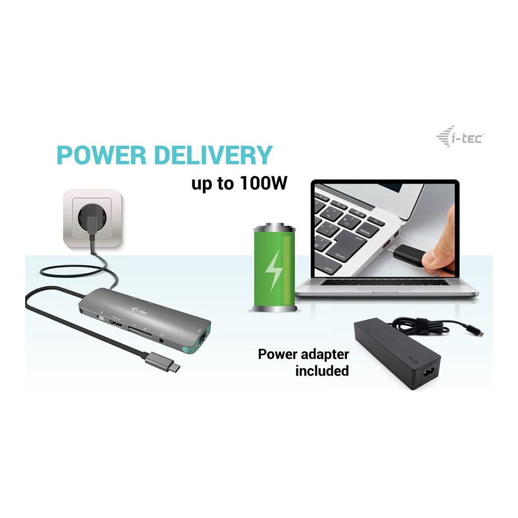 Docking Station i-tec C31NANOLANPD100, USB-C, HDMI 4K 60Hz, 3x USB-A, Gigabit Ethernet, Power Delivery 100W - Gri - 8