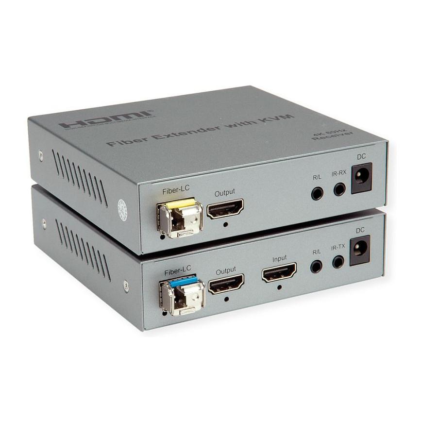 Extender KVM ROLINE 14.01.3363, HDMI 4K 60Hz, USB, Fibër Optike, deri në 20 km - Argjend - 2