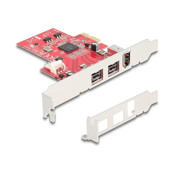 Kartë Zgjerimi Delock 90738, PCI Express x1, 2x FireWire 800 9-Pin + 1x FireWire 400 6-Pin, Texas Instruments XIO2213B, Low Profile - 3