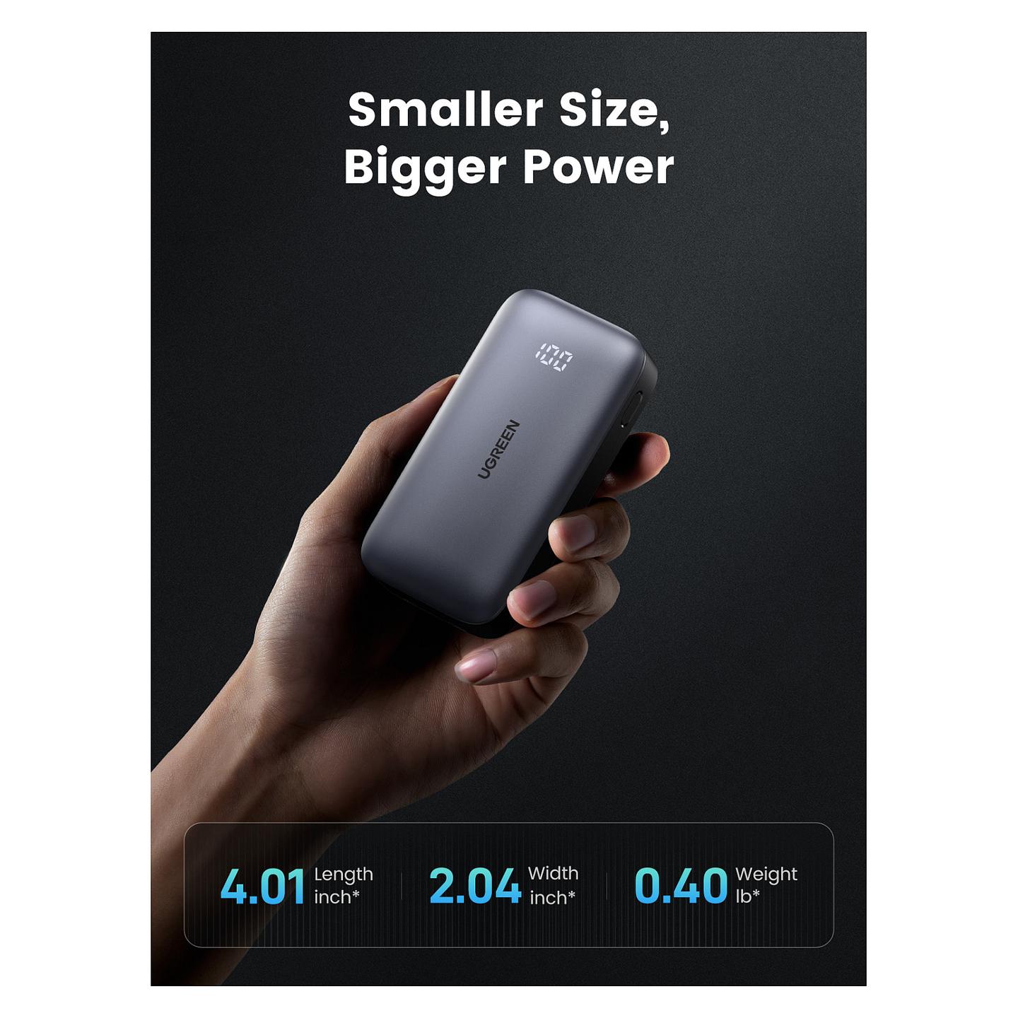 Powerbank UGREEN PB502, 10000mAh, 30W, USB-C, USB-A, Fast Charging - Hiri - 7