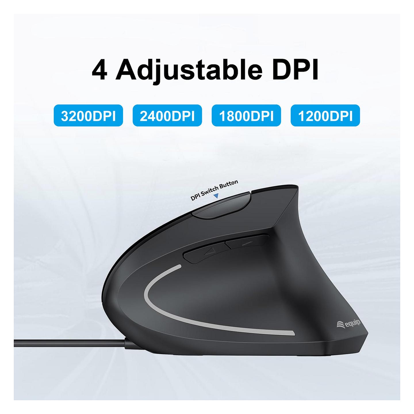 Maus Vertikal me Kabllo Equip 245118 / 3200 DPI – Zezë - 6