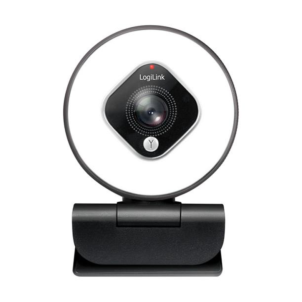 Webcam LogiLink UA0384 / Full HD 1080p / 76° / Autofokus / 5× Zoom Digjital / 2 Mikrofona / Ringlicht / Stativ - Zezë - 2