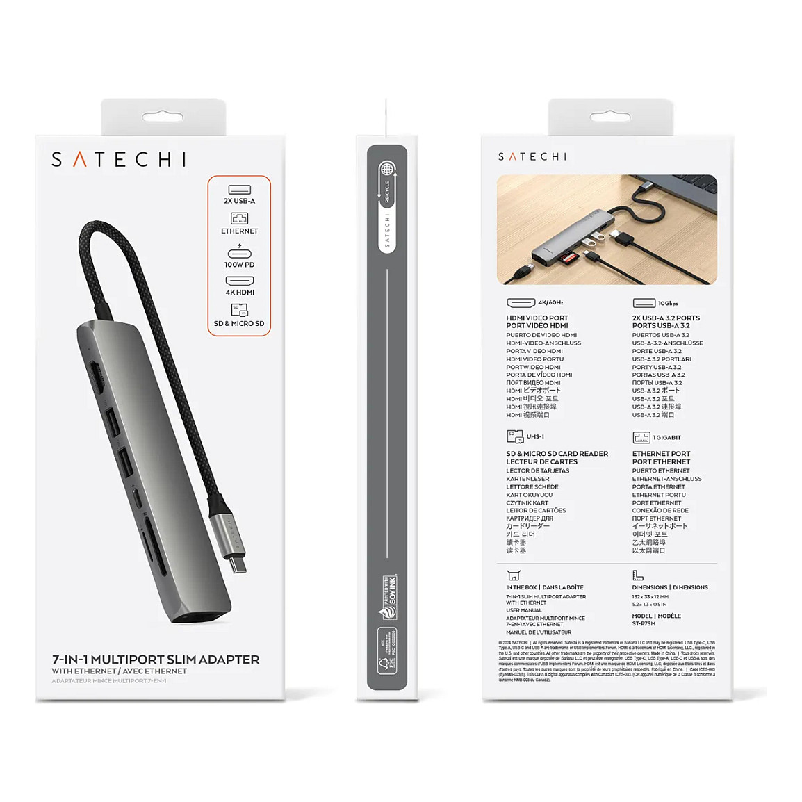 Hub Satechi ST-P7SM / 2x USB-A / 1x HDMI / 1x USB-C PD / Ethernet / SD / 80W PD / 100W – Hiri - 7